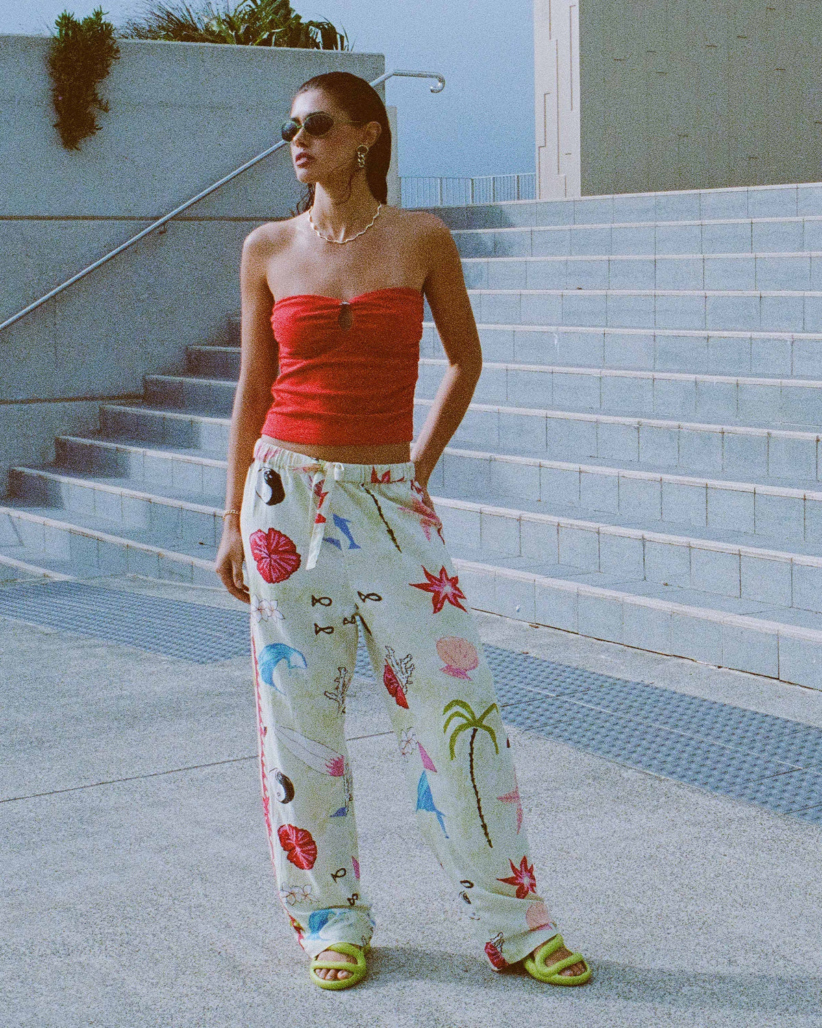 Lottie Hall Woven Elastic Waist Pants - Sunny Lime
