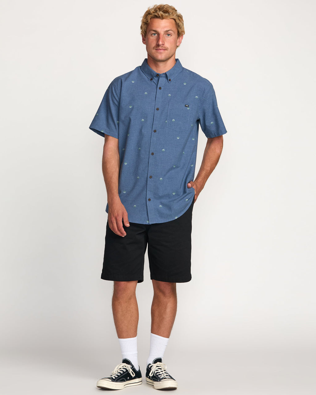 All Day Jacquard Short Sleeve Shirt - Deep Blue