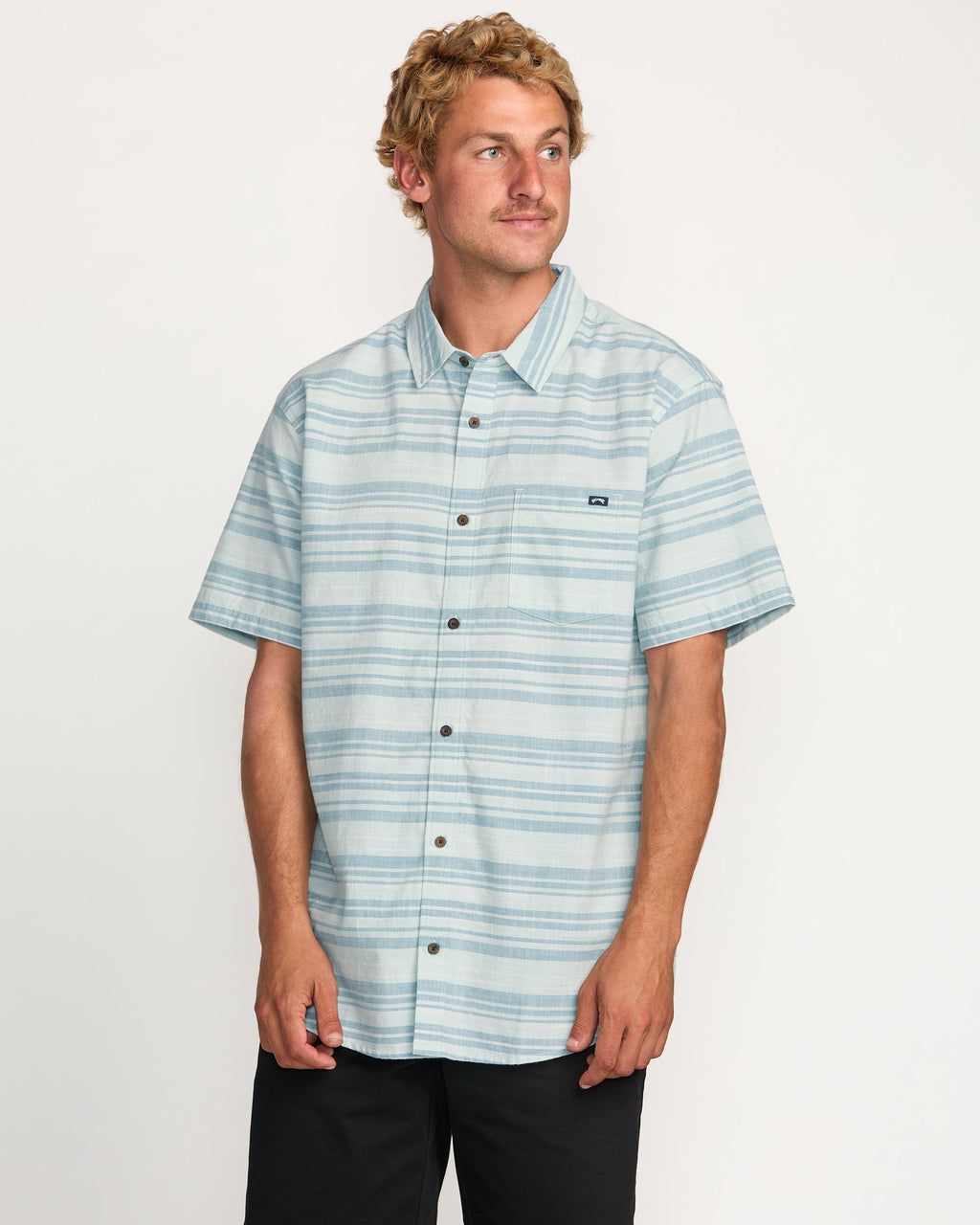 All Day Stripe Short Sleeve Shirt - Ash Blue