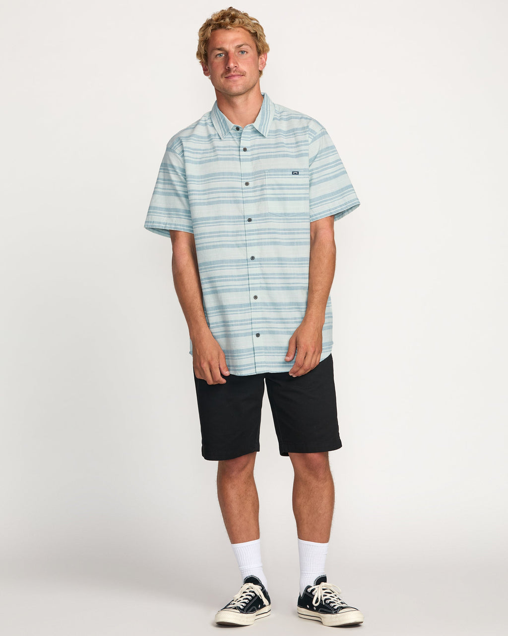 All Day Stripe Short Sleeve Shirt - Ash Blue
