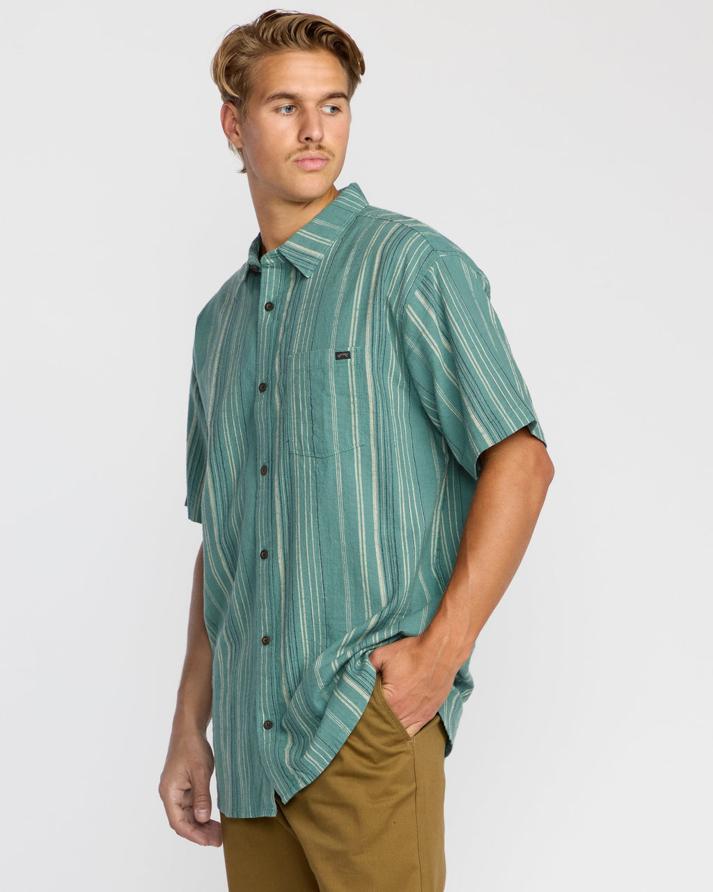 All Day Stripe Short Sleeve Shirt - Sage Green