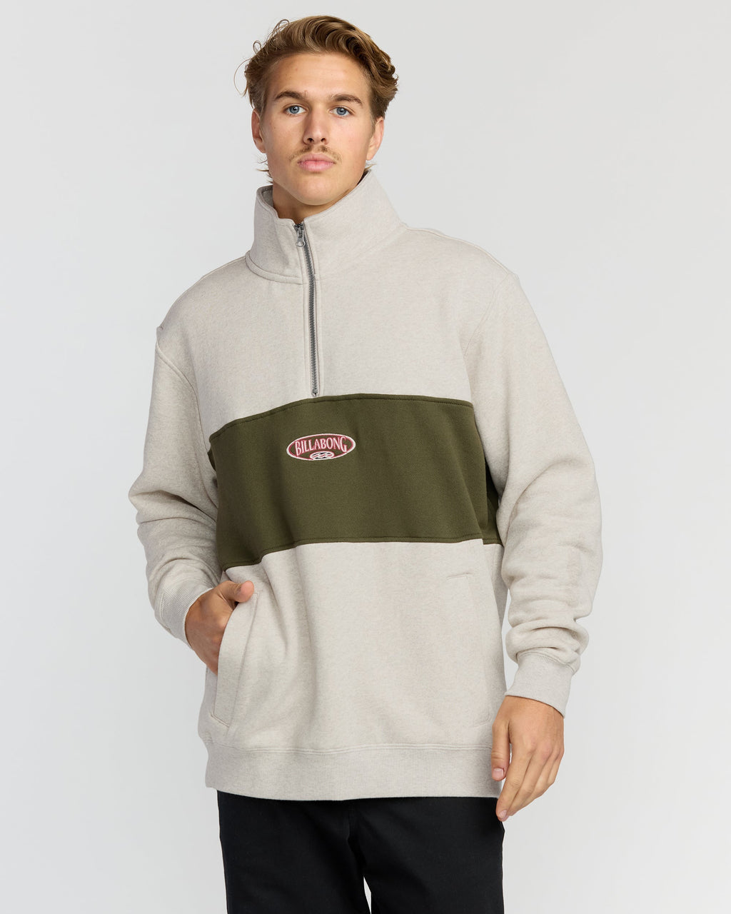 Bad Dog 3/4 Zip Mockneck Sweatshirt - Sand Htr