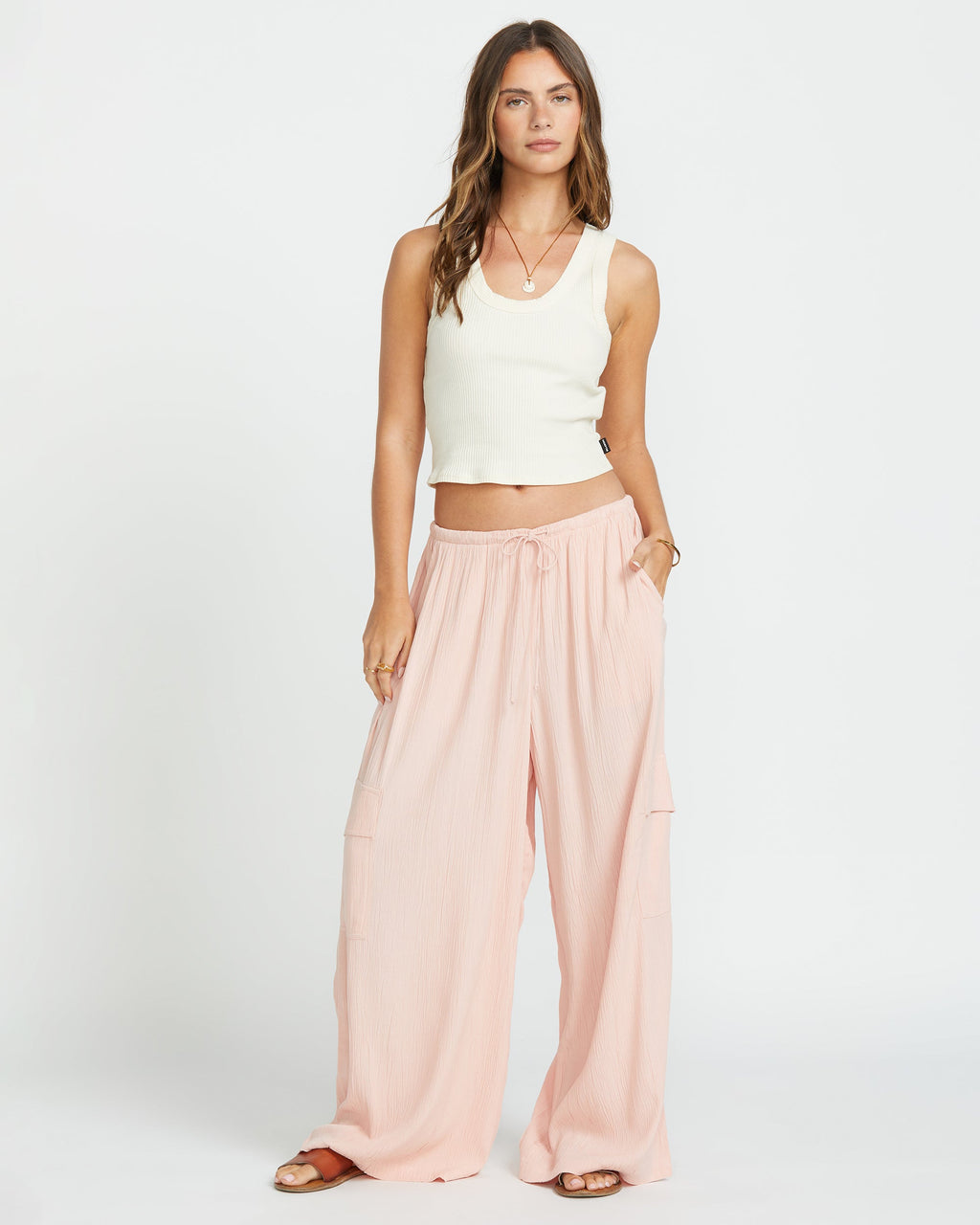 Beach Babe Cargo Elastic Waist Pants - Dusty Peach