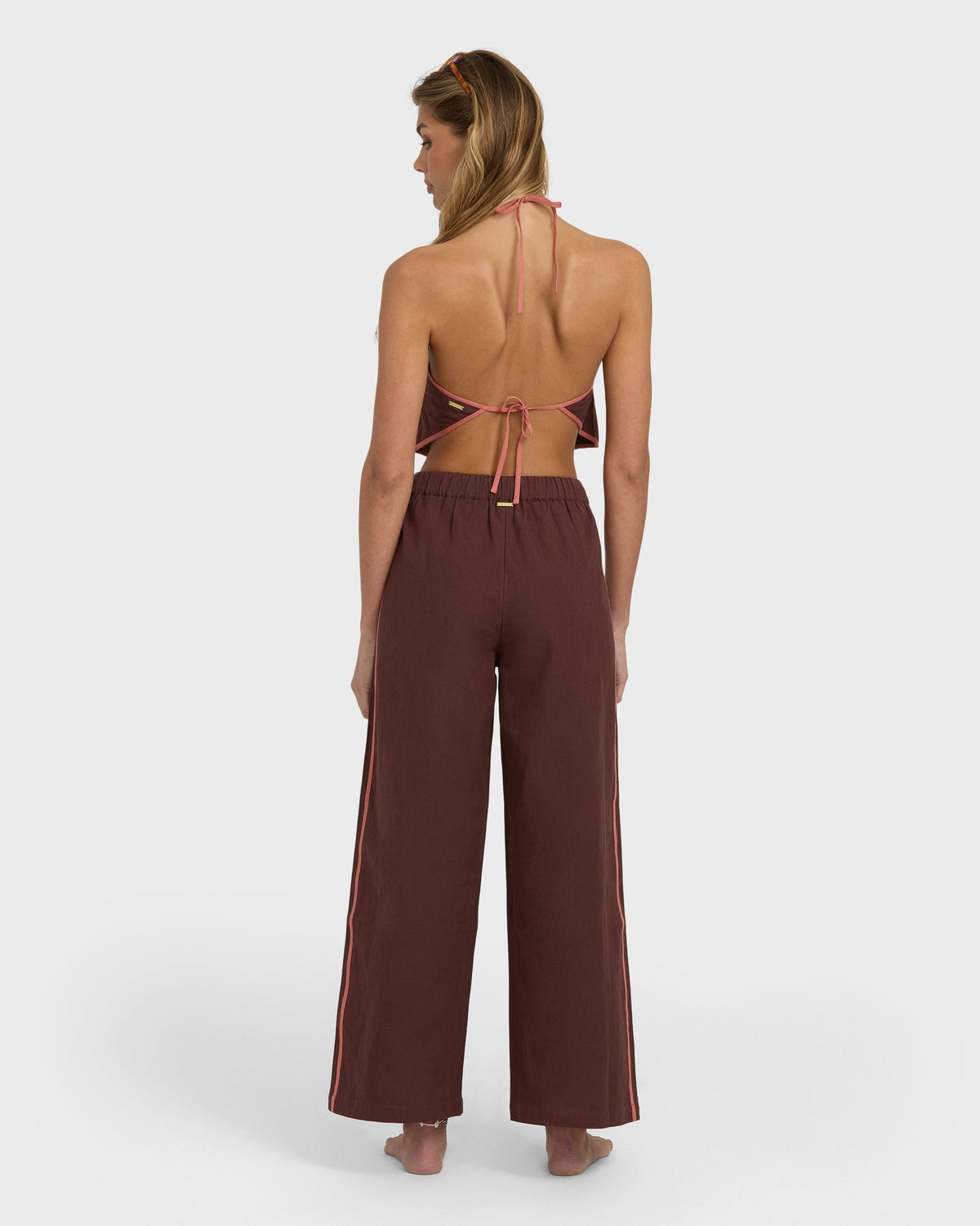 Double Take Elastic Waist Pants - Teak