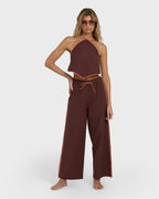 Double Take Elastic Waist Pants - Teak