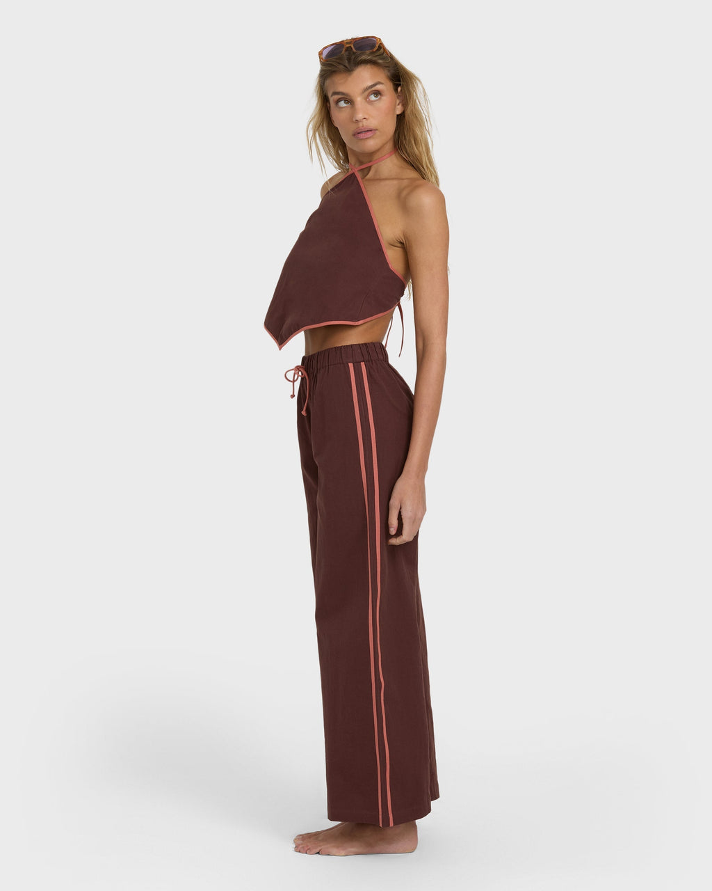 Double Take Elastic Waist Pants - Teak