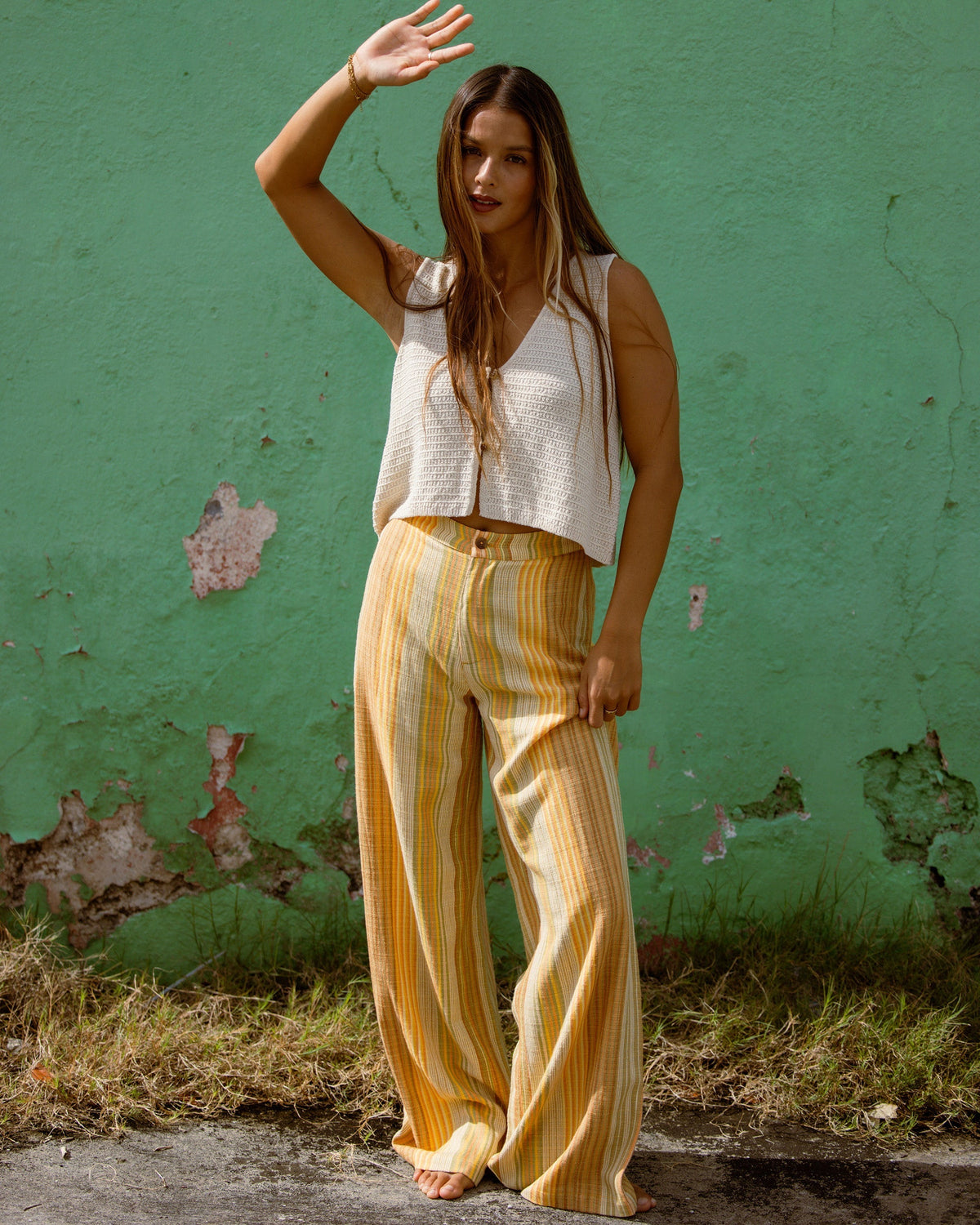 Hazy Daze Elastic Waist Pants - Brown Multi